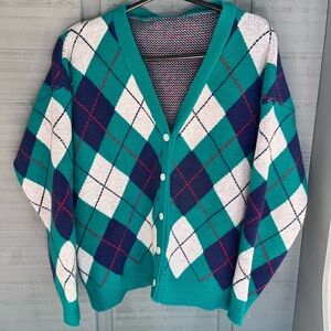 Teal and Navy Argyle Cardigan